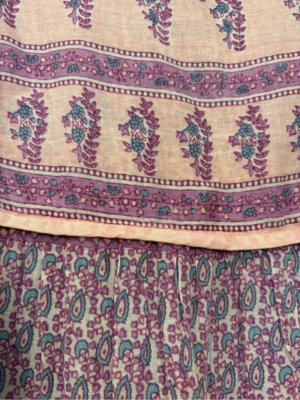 Blue Boheme Pink Purple Floral Paisley Bohemian Cotton Peasant Dress Women’s S/M - Picture 10 of 12